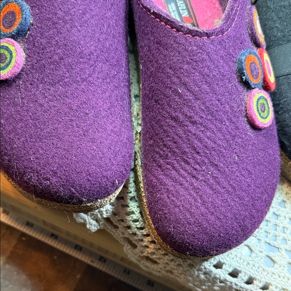 Haflinger Women's Wool Slippers - Purple and Gray with Embroidery - Picture 2 of 16